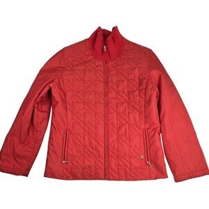 VINTAGE DAKS-GOLF M Quilted Jacket Full Zip‎ Red Geometric Ribbed Collar 2005
